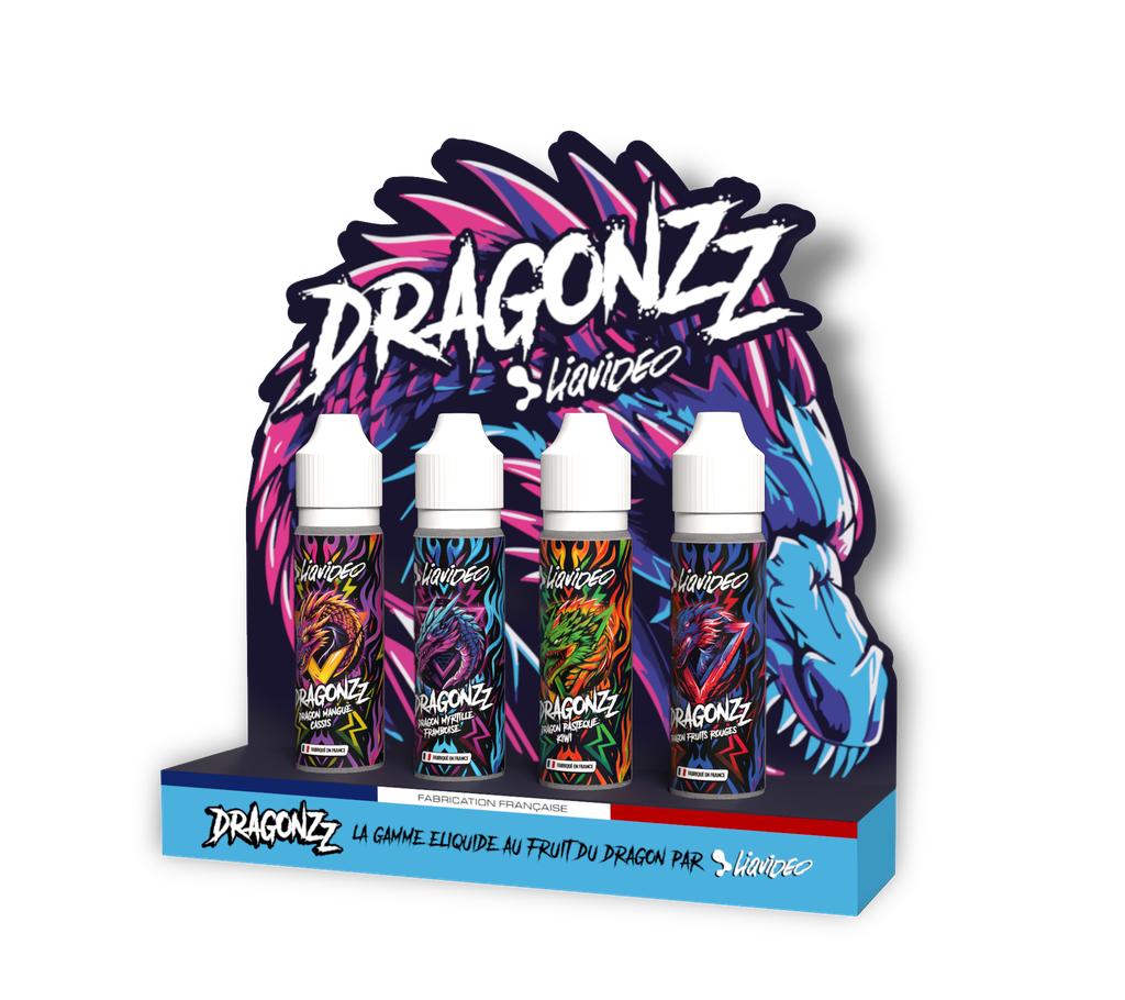 Présentoir Dragonzz + Boite échantillon 4 saveurs 50ml